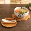 Japanese Style Rice Noodle Bowl with Lid Spoon and Chopstick Kitchen Tableware Ceramic Salad Soup Bowl Food Container Dinnerware 220408