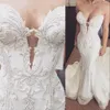 Novo Luxo Sexy Árabe Aso Ebi Mermaid Wedding Dresses Querida Keyhole Illusion Lace apliques de cristal frisado Pérolas vestidos de noiva formais