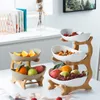 Ceramic fruit plate bamboo shelf candy dish living room home 2 or 3 layer fruit bowl snack cake Dessert display stand 201214