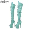 Sorbern Verde Menta Pole Dance Stivali Donna Stripper Tacco Alto Peep Toe Triplo Cinturino 20 Cm Scarpe Col Tacco Estremo