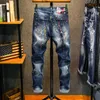 Nieuwe skinny jeans mannen scheurden jeans voor mannen elastische verf slanke broek mannen kleding hiphop streetwear lente herfst blauw 201123