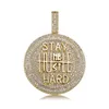 Iced Out Round Pendant Necklace Letter Saty Hard Gold Silver Plated Mens Hip Hop Necklaces Jewelry