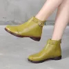 Nuovi stivaletti donna punta tonda tacchi piatti scarpe in vera pelle stivali corti suola morbida calzature taglie forti 35-43