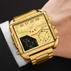 BOAMIGO Top Brand Luxury Fashion Men Watches Gold Stainless Steel Sport Square Digital Analog Big Quartz Watch for Man 220212
