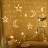 220 V LED Star Moon Curtain Light Choinki Garland String Fairy Lights Outdoor Do Wedding Party Wakacje wystrój 201204