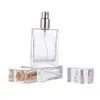 50ml high-end portable transparent glass perfume bottle with gold and sliver caps empty bottle Transparent Square spray bottles V2