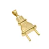 14K Gold Plated Mens Hip Hop Lighting Plug Pendant Necklace with 70cm Long Cuban Link Chain Jewelry