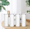 20 onças de sublimação em branco Tumblers retos aço inoxidável em branco Copo magro branco com tampa e palha plástica frete de mar CCA12593