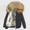 防水爆撃機パーカーウィンタージャケット女性リアルウサギの毛皮コートナチュラルフォックスアライグマの毛皮のカラーフード取り外し可能な新しい201125