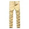 Khaki Biker Jeans Plissado Design Mens Skinny Stretch Stretch Calças Denim Nova Chegada Hip-Hop Street Rasgado Jeans