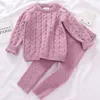 Outono criança meninos meninas vestuário conjunto de camisola + calças 2 pçs / terno infantil knit terno grosso inverno quente roupa de bebê 211224