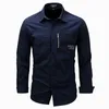 Men Button Down Outdoor Shirts Regular Fit Long Sleeve Flannel Casual Men's Cotton Shirt Jacket Coat Mens Army Green Tops Size 3XL FM117