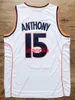 Carmelo Anthony #15 Syracuse Basketbol Jersey College Erkekler Tüm Dikişli Beyaz Turuncu Siyah Boyut S-XXL Formaları