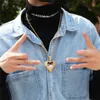 Hip Hop Iced Out Love Shape Flip Custom Photo Pendant Personality Creativity DIY Necklace with Rope Chain