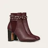 Eleganckie zimowe stadnina kostki Kobiety czarne ziarniste skórzane masywne Sole Martin Booties Lady High Heel Dress Red Designer Motorcycle Bot EU35-43 z pudełkiem