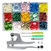 150 Sets T5 Plastic Snap-knop + Snaps Tangen Tool Kit Organizer Containers, eenvoudig te vervangen Snaps, DIY Family Tailor