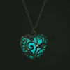 Vienkim Glow в темном ожерелье Moon Square Сердца ожерелья для женщины, полые водой капли кулон ночь флуоресцентный свет G220310