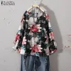 2019 Autumn Women Casual Vintage Floral Printed Blouse Loose Retro Shirt Katoen Linnen Top Party Work Blusas T200321