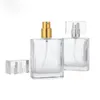 Bouteille en verre de parfum carrée 30ml 50ml, flacon de parfum vide transparent avec capuchon en or et argent