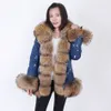 MAOMAOKONG collo di pelliccia donne giacca di pelliccia di denim ultra corta più giacca casual fodera spessa di velluto 201214
