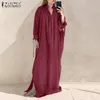 ZANZEA Fashion Women Maxi Long Dress Autumn V Neck Long Sleeve Sundress Casual Solid Loose Vesttido Kaftan Robe Femme Plus Size Y0118