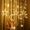 3,5m LED Fairy Curtina Luz EU / EUA / Reino Unido Plug Lua Star Pentagrama Guirlanda Lâmpada de lâmpada de lâmpada para festa de Natal decoração de casamento Y200603