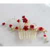 Jonnafe Rouge Rose Floral Headpiece Pour Femmes Bal De Mariée Peigne Accessoires À La Main Bijoux De Cheveux De Mariage Y200409