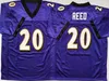 Homens College Vintage Football Jerseys 12 Tom Brady 20 Ed Reed 52 Ray Lewis 24 Champ Bailey Ed Preto Roxo Vermelho Azul Retro Uniformes