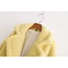 가을 겨울 여성 레몬 노란색 테디 코트 세련된 여성 두꺼운 따뜻한 캐시미어 재킷 캐주얼 소녀 Streetwear 201211