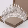 Headpieces Trendiga Silver Färg Strass Kristall Queen Big Crown Bröllop Tiara Kvinnor Skönhetstävling Brud Hår Accessoarer Smycken