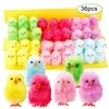 36 stks Mini Pasen Chicks Simulatie Leuke Kleurrijke Pasen Chicks Baby Kuikens Voor Pasen Party Egg Bonnet Decoratie