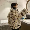 Casual Streetwear Leopard Imprimir Faux Lode Lã Casacos Outono Inverno Solto Hip Hop Oversize Engrossar Casaco Quente Mulheres Outerwear 201214