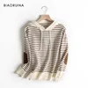 BIAORUINA Femmes Preppy Style Stripes Sweat à capuche Femme Casual All-Match Loose Sweats à capuche Mode Patchwork Pulls T200407