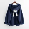 Neploe Femmes À Capuche Cardigan Pull Dessin Animé Applique Lâche Moyen-long Tricots Manteau Automne Hiver Tricot Point Ouvert 55403 201030