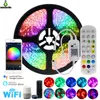 Bluetooth RGB LED 스트립 라이트 라이트 키트 5M 10M 30LED/M IP65 Wi -Fi Music Sync 5050 24 키 리모컨 앱