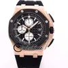 Ny 26405 kvartskronograf Mens Titta på svart textur Dial Stopwatch Two Tone Rose Gold Case Rubber Sport Watches Swisstime A2126