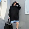 Xitao Split Sweatshirt Fashion Women Full Sleeve Pleated Goddess Fan Casual Style Autumn Pullover Sweatshirt XJ5319 201202