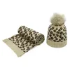 womens hat new autumn and winter pompon beanie hat scarf set outdoor warm leopard wool knitted hat