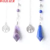 WOJIAER pierre naturelle cône arbre de vie pendentif spirituel hexagone Quartz cristal Chakra chaîne pendule pour radiesthésie BO948