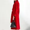 2020 женщины бежевые негабаритные длинные пальто элегантное шерстяное пальто с поясом открытый дизайн зимнее теплое пальто lj201128