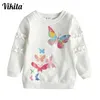 Vikita Kids Bomull Sweatshirt Girls Höst Långärmad Kläder för Butterfly Unicorn Sequins Sweatshirts Toddlers Tops 220309