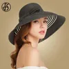 FS Women Straw Hat With Big Bow White Black Wide Brim Floppy Foldable Beach Hats Female Ladies Spring Summer Visor Sun Caps Y200602