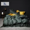 Liv-Esthete verde escuro 100% de cama de seda conjunto saudável seda pura luxo rainha rei duvet capa lisa folha de cama de lavagem de roupa 20112