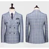 bleu clair overcheck plaine hommes costume Custom made Retro hommes mariage blazer costume 3pcs (veste + pantalon + gilet) 201106