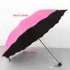 Anti-UV Three Folding Umbrella Water Flowering Bloom Sunny Rainy Umbrellas Black Coating Windproof Solid Short Handle Umbrella WDH0866