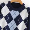 Diamond-Shaped Autumn Lattice Women Pullover Cute British Style Sweater Tops 201201