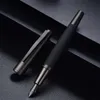 HONGDIAN 6013 Zwart Metalen Vulpen Titanium Zwart EF / F / Bent NIB Gun-Black Pen Cap Clip Uitstekend Business Office Gift Pen T200115