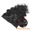 Clip In Hair Extensions Human Hair Brazilian Body Wave 8 Pcs/Set Natural Black Color 8-26 Inch 120G