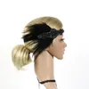 Fashion Festa Flapper Pena Headband com Strass Preto Lantejoulas Headpiece Frisado Frisado Handmade Acessórios