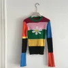 Maglione lavorato a maglia Harajuku Maglioni arcobaleno Pullover dolcevita lavorato a maglia a righe Abiti invernali Maglione lungo da donna in cotone 210203